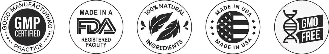 ProNail Complex certifications: GMP Certified, Made in an FDA registered facility, 100% Natural Ingredients, Made in USA, GMO Free